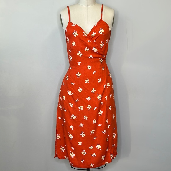 Leith Orange With Flowers Wrap Dress - Picture 1 of 7